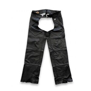 Harley Davidson Chaps Mens Black Sz L Riding Belted Logo 2007 Vintage Zip/Button